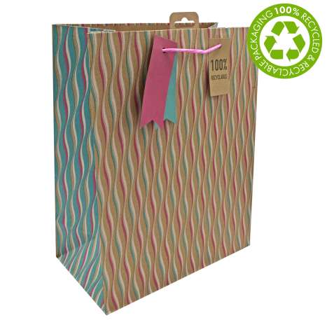 Large Gift Bags (26.5cm x 33cm) - Kraft Pattern Waves