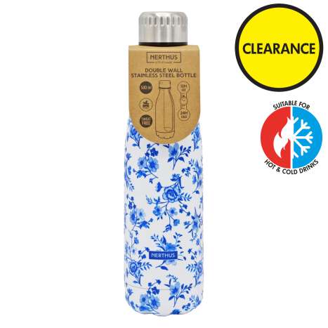Nerthus Stainless Steel Hot & Cold Drinks Bottle (500ml) - Blue Flowers