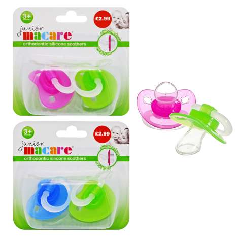 Junior Macare Orthodontic Soothers (3m+) 2 Pack (HE46) - Assorted Colours