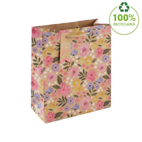 Medium Gift Bags (21.5cm x 25.5cm) - Kraft Floral
