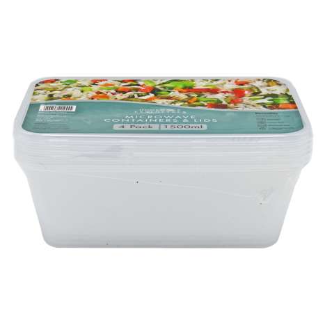 Homeware Essentials Reusable Microwave Containers & Lids (1500ml) 4 Pack