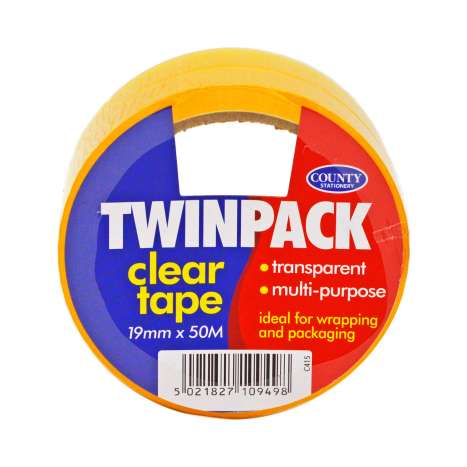 County Clear Tape Twinpack 19mm x 50M