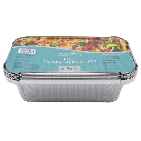 Homeware Essentials Foil Containers & Lids (19.5cm x 10.5cm) 6 Pack