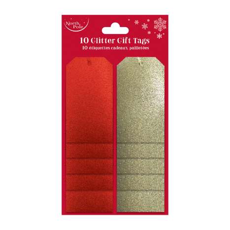 Christmas Glitter Gift Tags 10 Pack - Red & Gold
