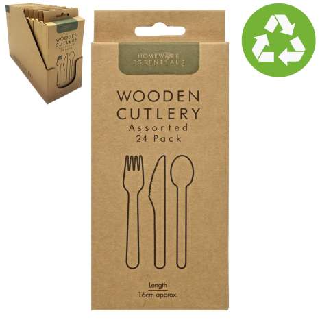 Homeware Essentials Wooden Cutlery 24 Pack (In Display Box)