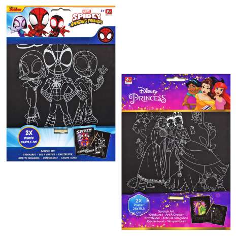 Scratch Art Poster 2 Pack - Marvel Spidey / Disney Princess