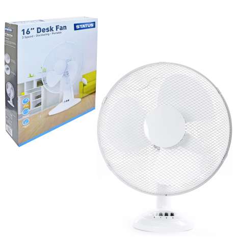 Status White Desk Fan 16"