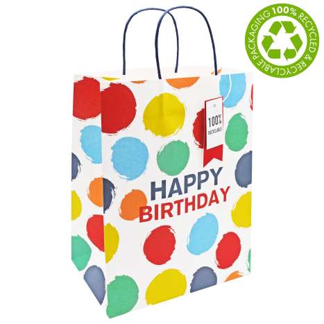 Large Gift Bags (26.5cm x 33cm) - Happy Birthday Dots