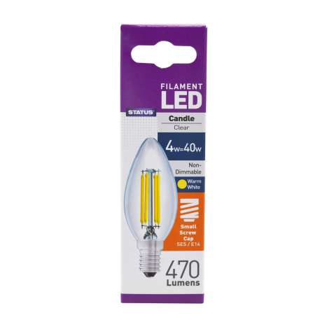 Status Filament LED 4w=40w Candle Small Screw Cap Light Bulb