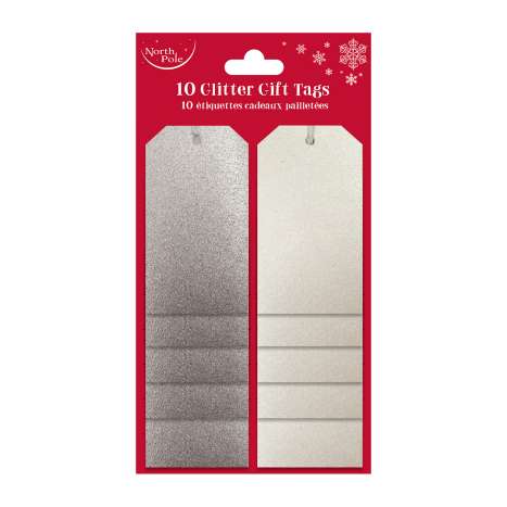 Christmas Glitter Gift Tags 10 Pack - Silver