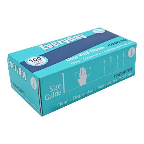 Everyday Disposable Powder Free Clear Vinyl Gloves 100 Pack - Large