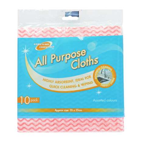 Homeware Essentials All Purpose Cloths (35cm x 35cm) 10 Pack - Assorted Colours