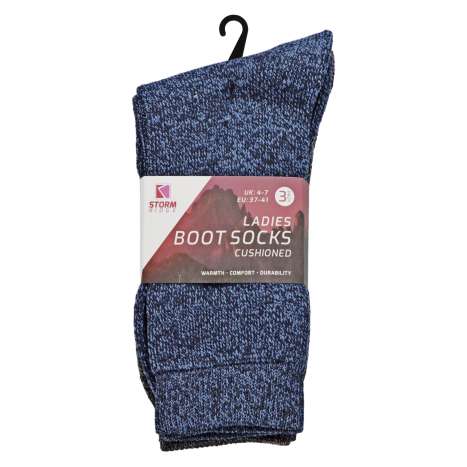 Storm Ridge Ladies Cushioned Boot Socks 3 Pack (Size: 4-7) - Assorted Colours