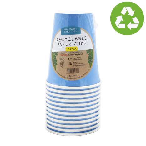 Homeware Essentials Recyclable Paper Cups (350ml) 12 Pack - Blue