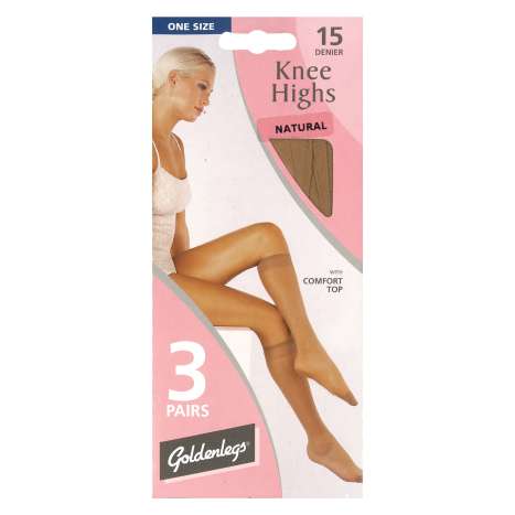 One Size Knee High Tights 15 Denier 3 Pack - Natural