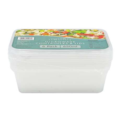 Homeware Essentials Reusable Microwave Containers & Lids (650ml) 6 Pack