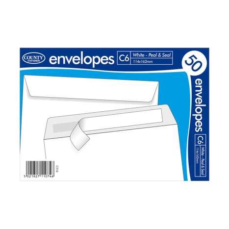 C6 Peel & Seal Envelopes 50 Pack (114mm x 162mm) - White