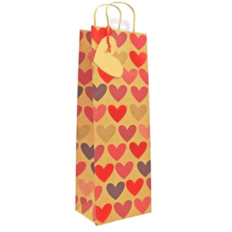 Bottle Gift Bags - Kraft Hearts