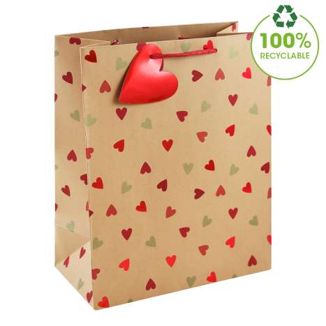 Large Gift Bags (26.5cm x 33cm) - Kraft Hearts