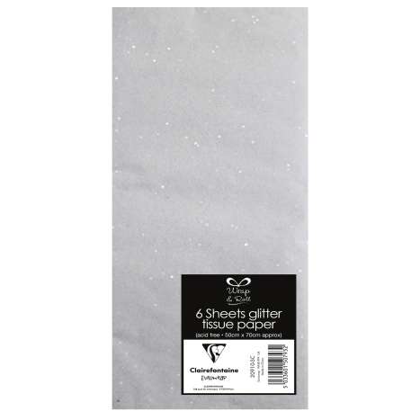 Glitter Tissue Paper 6 Sheets (50cm x 70cm) - Silver