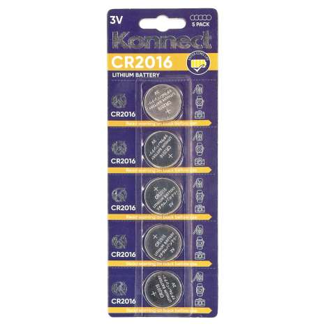 Konnect CR2016 3V Lithium Batteries 5 Pack