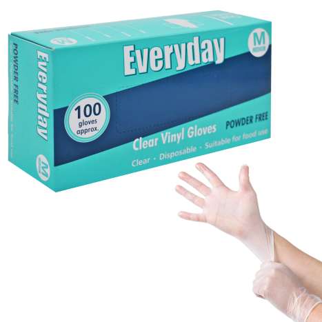 Everyday Clear Disposable Vinyl Gloves (Powder Free) 100 Pack - Medium