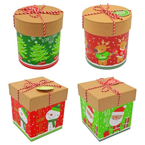 Kraft Gift Box with String (Round & Square) - Assorted Designs