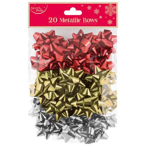 Christmas Metallic Gift Bows 20 Pack - Assorted Colours