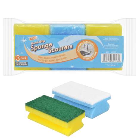 Homeware Essentials Hand Grip Sponge Scourers 3 Pack