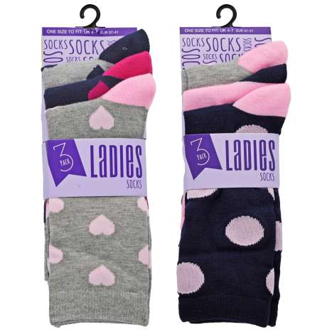 Ladies Design Socks 3 Pack (Size: 4-7) - Assorted Designs