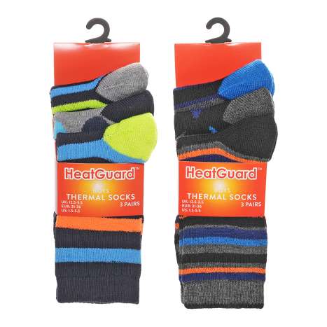 HeatGuard Boys Thermal Socks (Assorted Sizes) 3 Pack - Assorted Designs