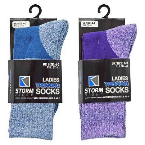 Storm Ridge Ladies Trekking Socks (Size: 4-7) - Assorted Colours