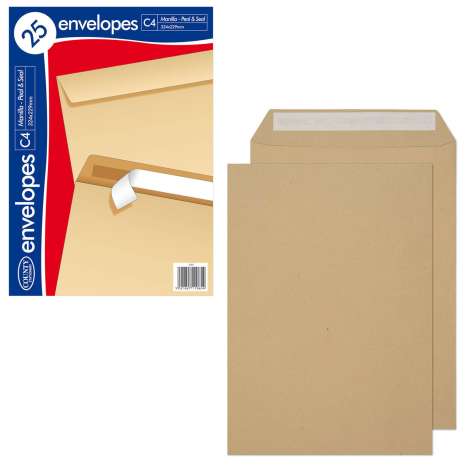 C4 Peel & Seal Envelopes 25 Pack (324mm x 229mm) - Manilla
