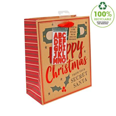 Medium Gift Bags (Personalised) (21.5cm x 25.5cm) - Kraft Secret Santa
