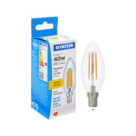 Status Filament LED Candle Light Bulb (4.5w=40w) Small Screw (E14)