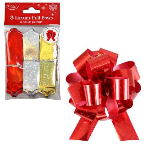Christmas Foil Pull Bows 3 Pack - Assorted Colours