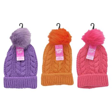 Bertie & Bo Girls Bobble Hats with Pom Pom (Sizes: 3-5yrs, 6-8 yrs) - Assorted Colours
