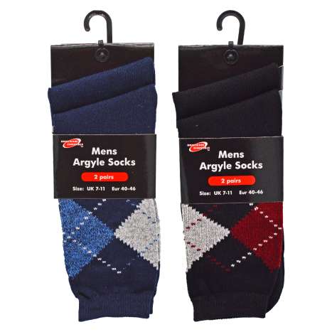 Homeware Essentials Men's Argyle Socks 2 Pack (Size: 7-11) - Assorted Colours