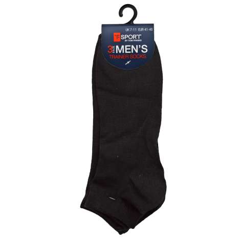 Tom Franks Men's Trainer Socks 3 Pack (Size 7-11) - Black