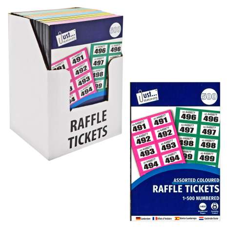 Raffle Tickets 1-500 - Assorted Colours