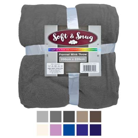 Soft & Snug Flannel Mink Throw (200cm x 220cm) - Assorted Colours
