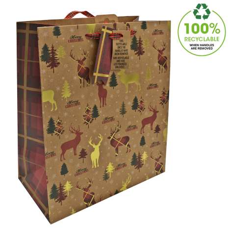 Large Gift Bag - Kraft Tartan Stag (26.5cm x 33cm)