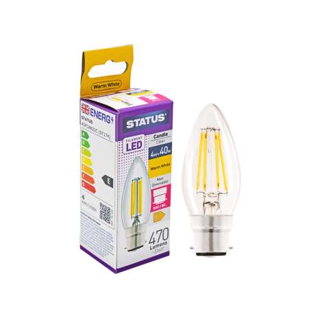 Status Filament LED 4w=40w Candle Bayonet Cap Light Bulb