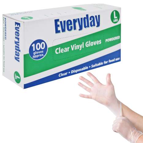Everyday Clear Disposable Vinyl Gloves (Powdered) 100 Pack - Large