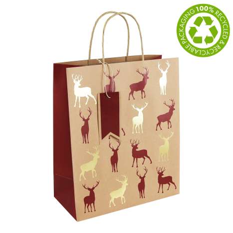 Large Gift Bags (26.5cm x 33cm) - Kraft Stag Silhouette