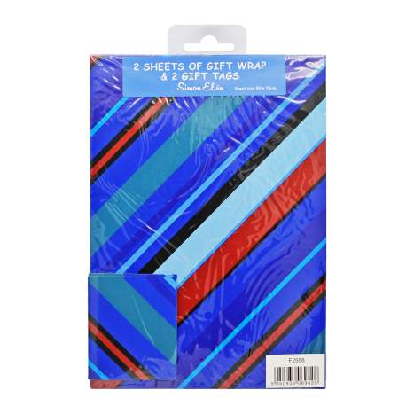 Gift Wrap 2 Pack + 2 Tags (50cm x 70cm) - Blue Stripes