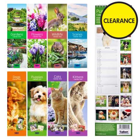 2026 Slimline Calendars (41cm x 11cm) - Assorted Designs