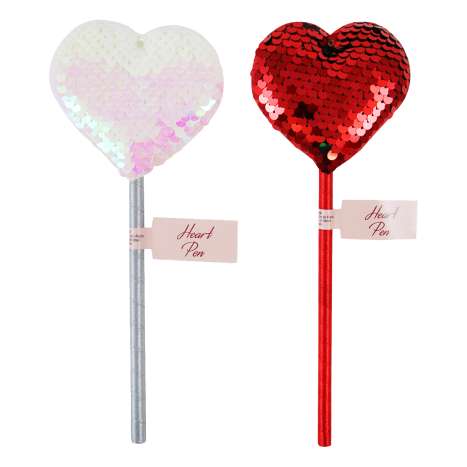 Sequin Heart Pens (21cm) - Assorted Colours