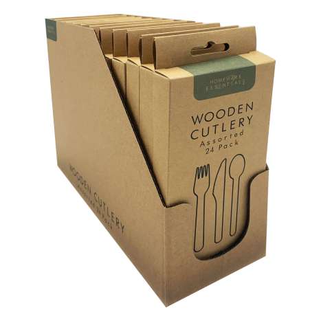 Homeware Essentials Wooden Cutlery 24 Pack (In Display Box)