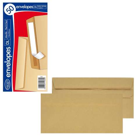 DL Peel & Seal Envelopes 50 Pack (110mm x 220mm) - Manilla